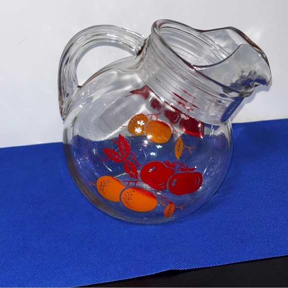 Anchor Hocking Vintage Glass Pitcher Fruit Tilted Ball Design Small Juice Orange - Picture 8 of 8